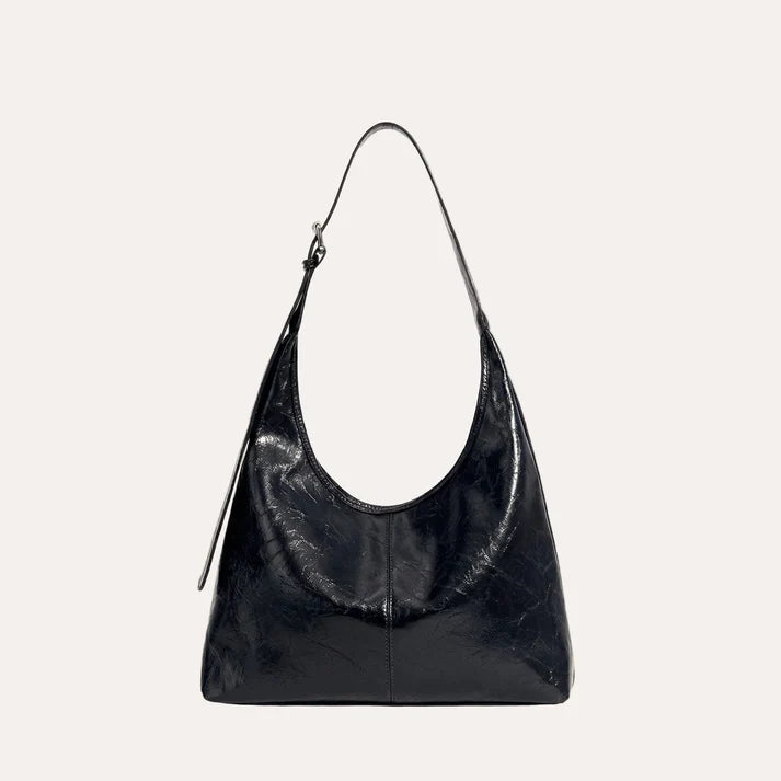Large Crinkled Patent Leather Hobo Shoulder Bag