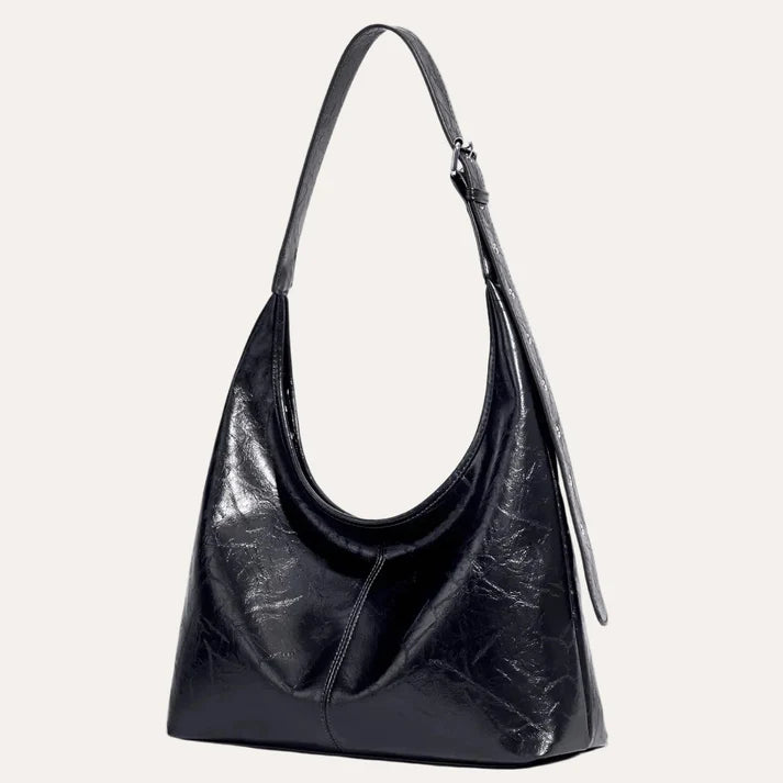 Large Crinkled Patent Leather Hobo Shoulder Bag