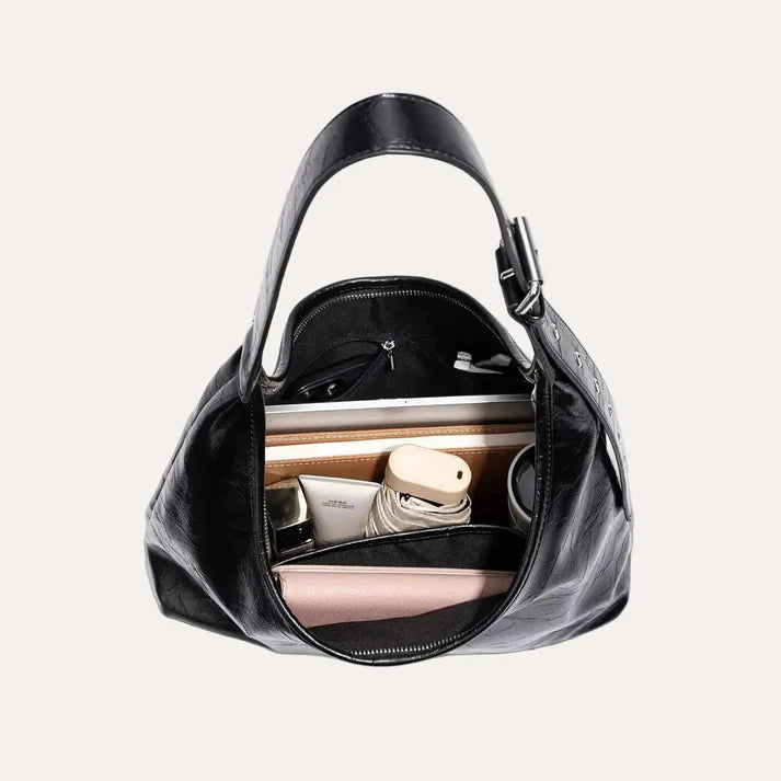 Large Crinkled Patent Leather Hobo Shoulder Bag