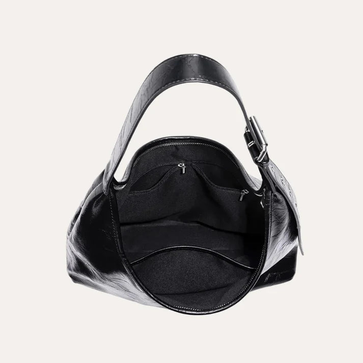 Large Crinkled Patent Leather Hobo Shoulder Bag
