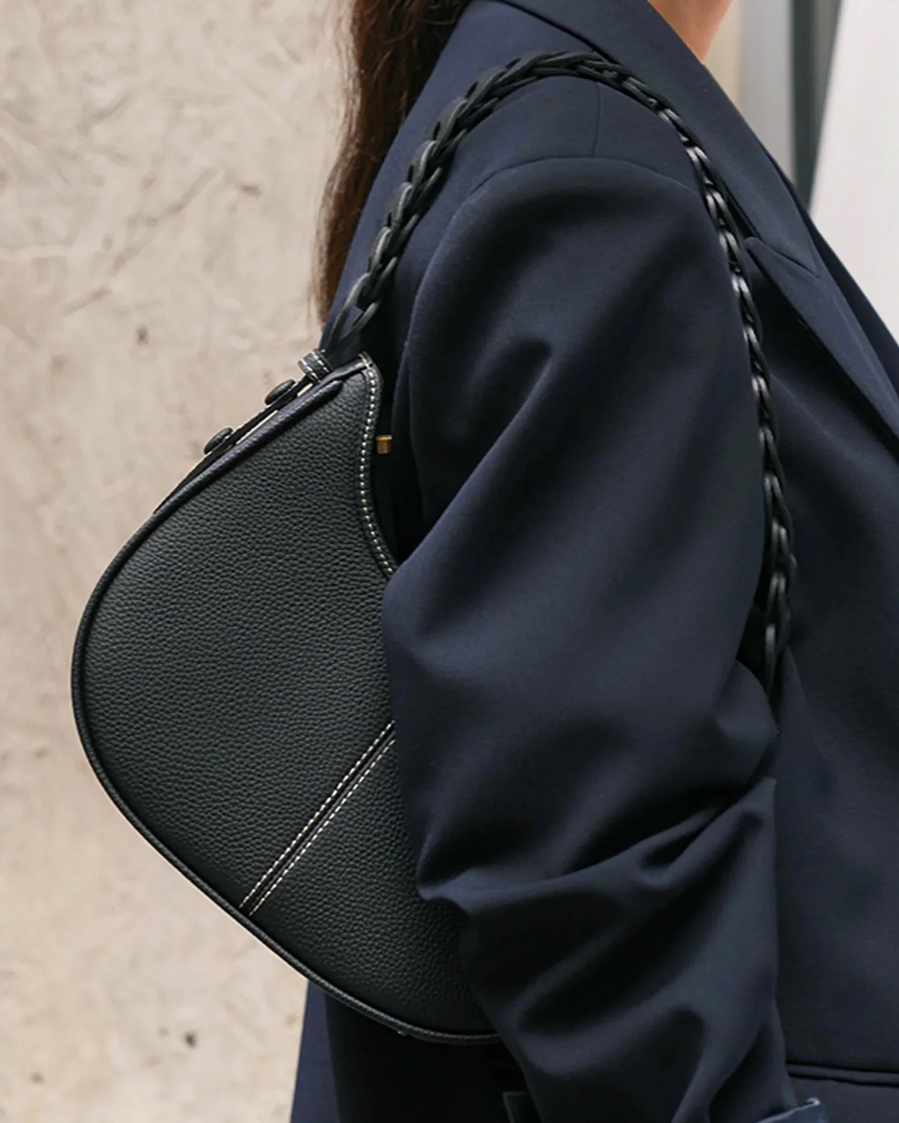 Textured Leather Braided Strap Hobo Shoulder Bag