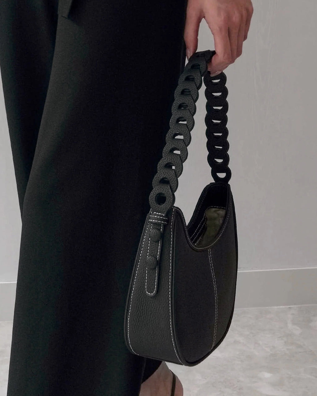 Textured Leather Braided Strap Hobo Shoulder Bag