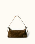 Vintage Brown Suede Adjustable Shoulder Baguette Bag