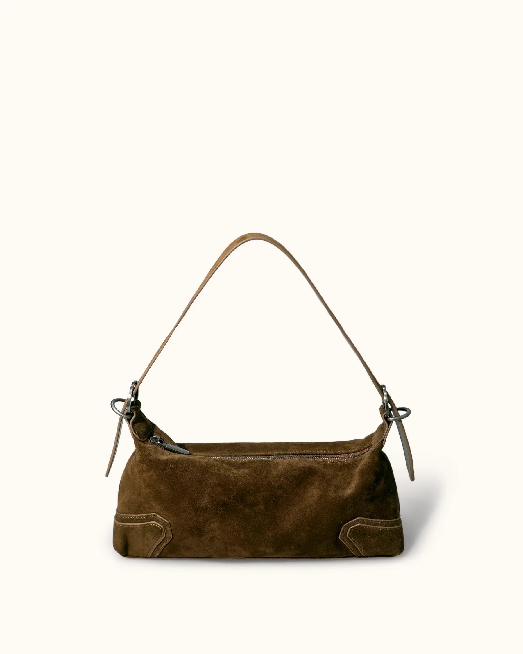 Vintage Brown Suede Adjustable Shoulder Baguette Bag