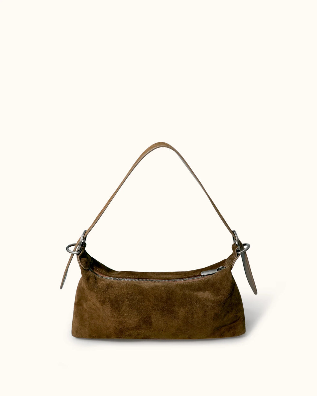 Vintage Brown Suede Adjustable Shoulder Baguette Bag