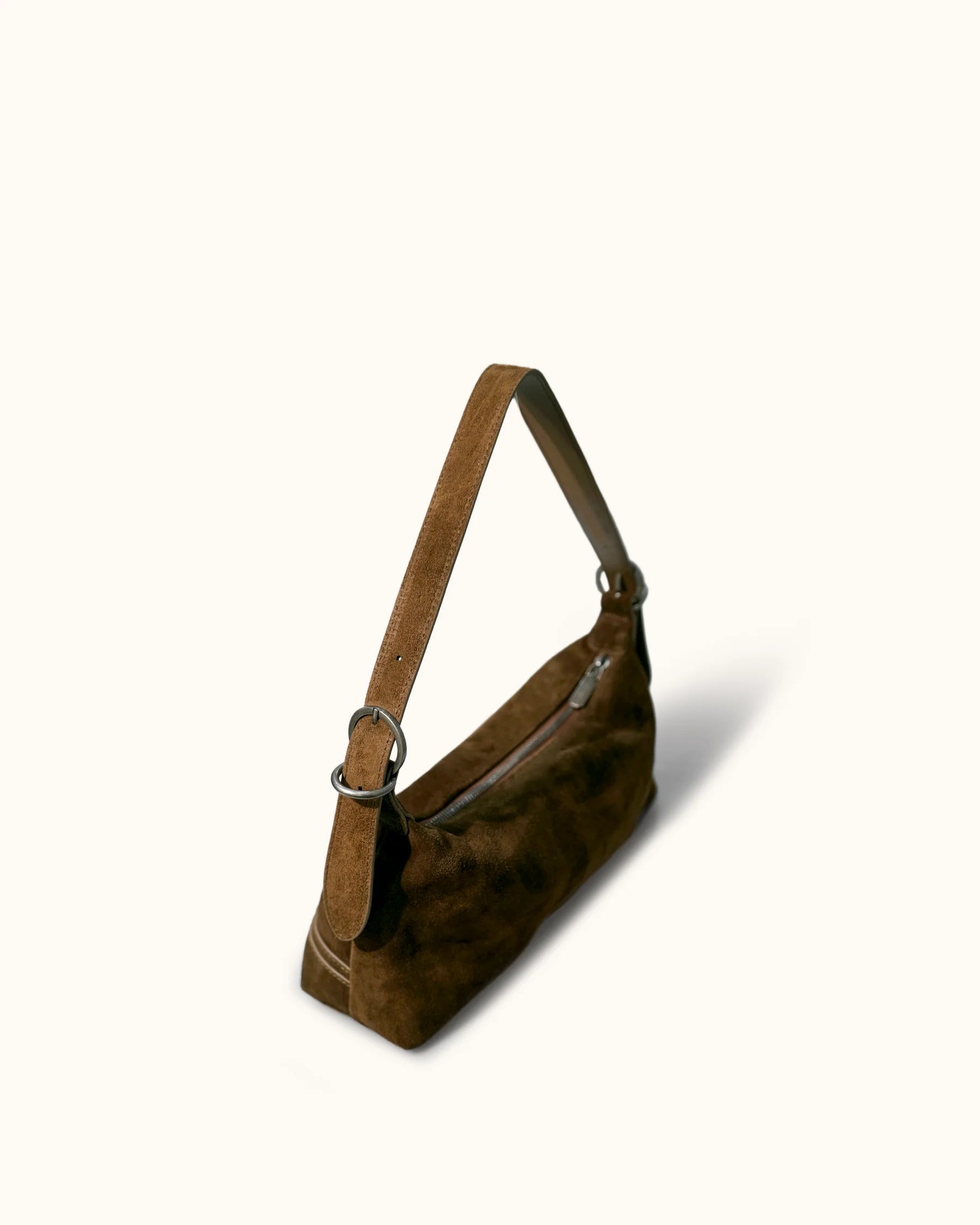 Vintage Brown Suede Adjustable Shoulder Baguette Bag