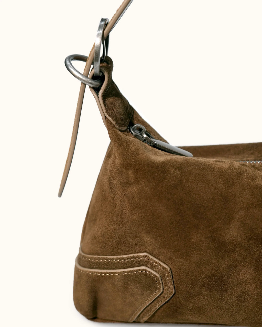 Vintage Brown Suede Adjustable Shoulder Baguette Bag