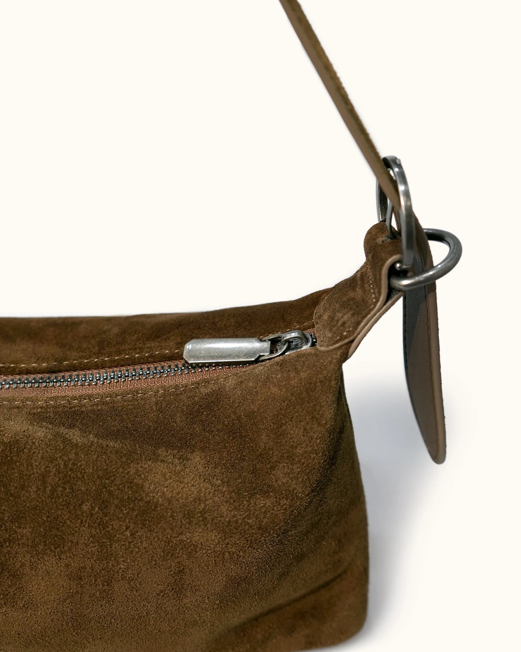 Vintage Brown Suede Adjustable Shoulder Baguette Bag