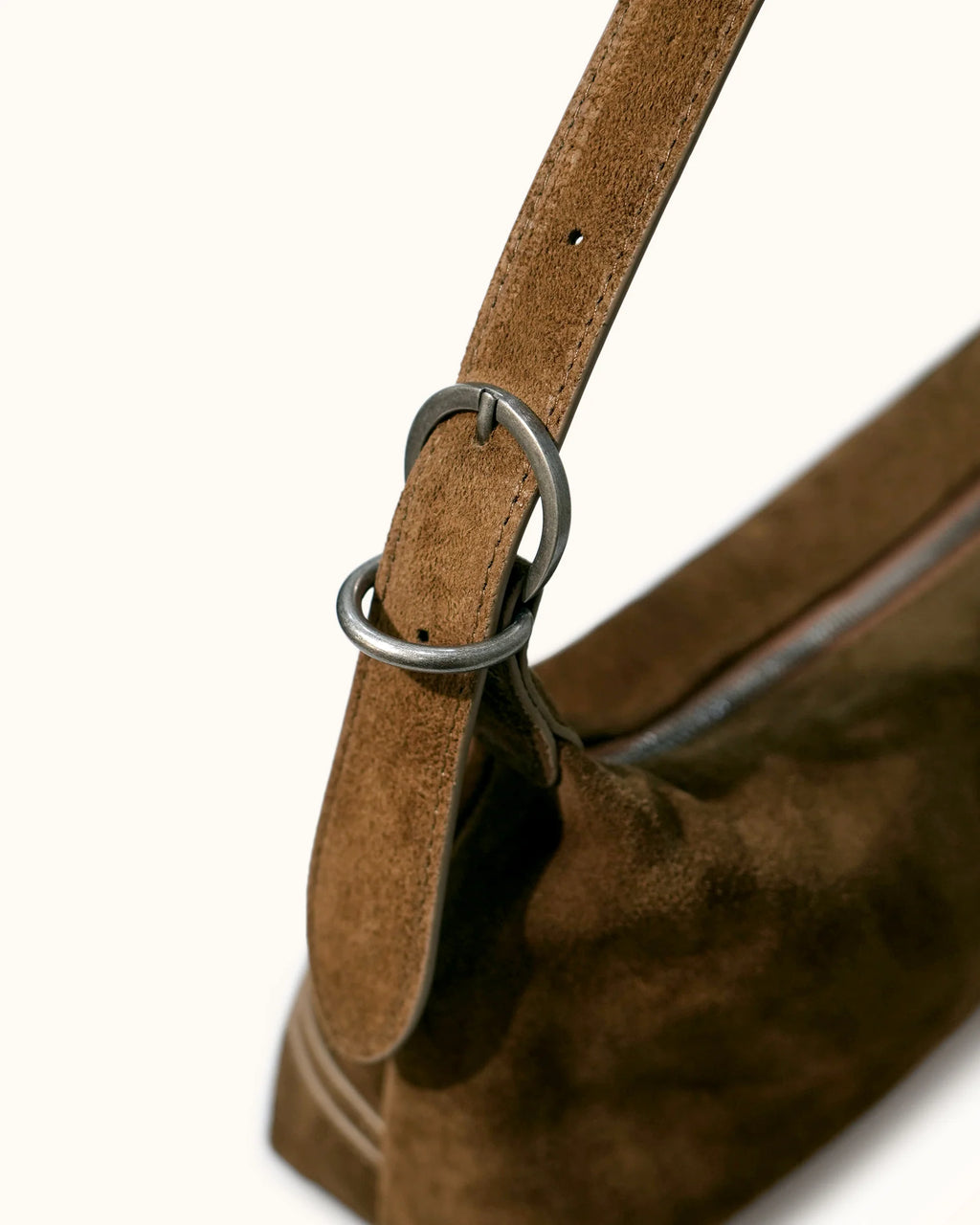 Vintage Brown Suede Adjustable Shoulder Baguette Bag