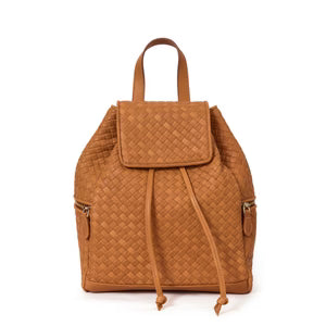 Hand-Woven Leather Drawstring Flap Backpack