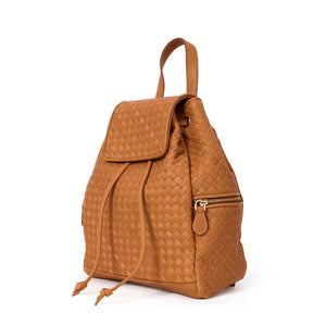 Hand-Woven Leather Drawstring Flap Backpack